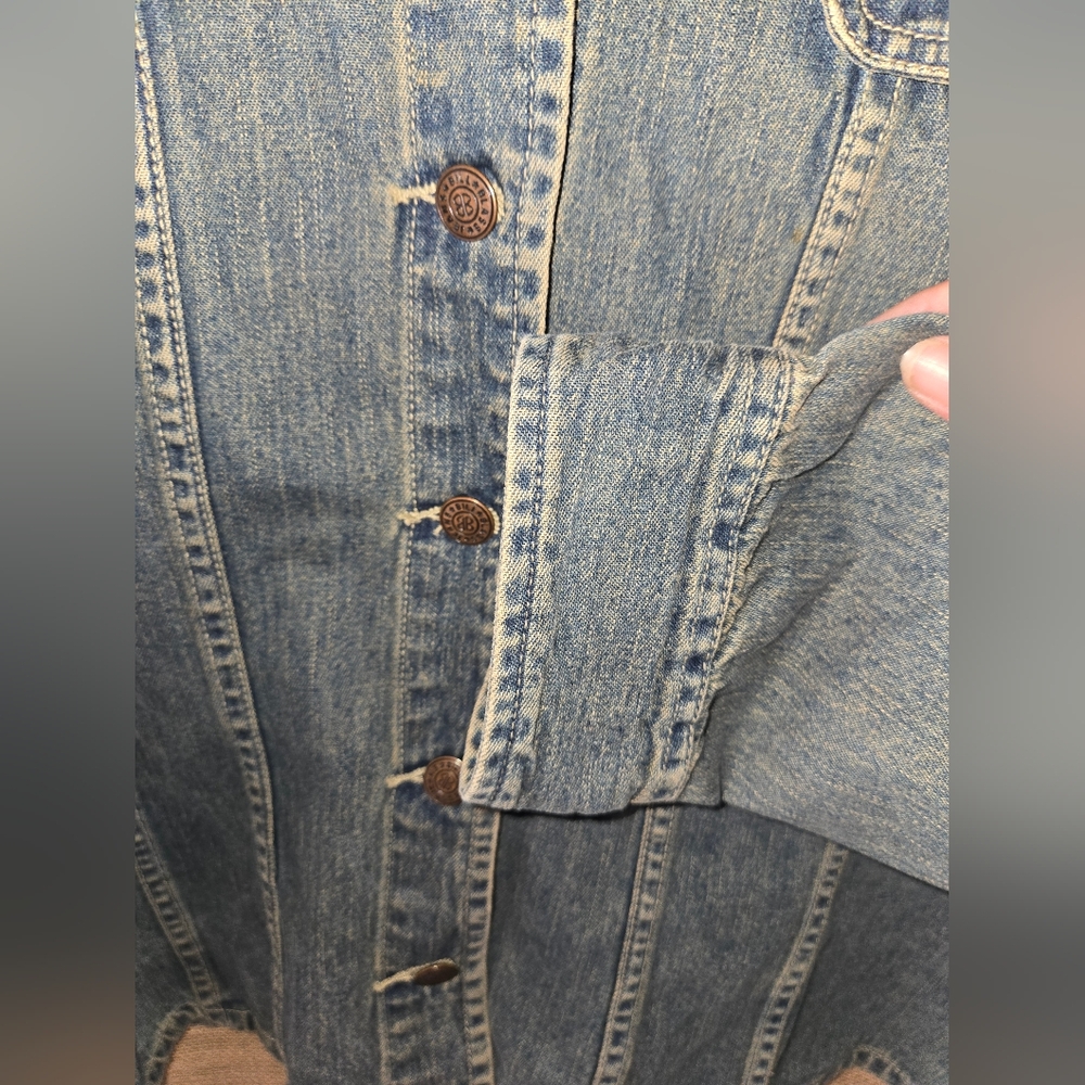 Women's Bill Blass Blue Denim Jacket Rhinestone Cross Y2k Size XL - Picture 2 of 12